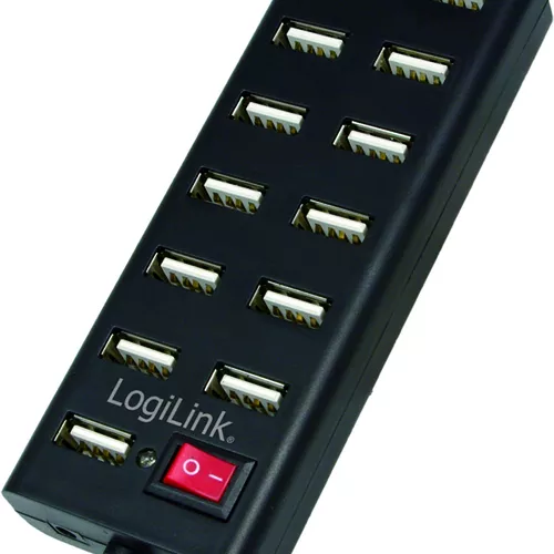 HUB extern LOGILINK, porturi USB: USB 2.0 x 13, conectare prin USB 2.0, alimentare retea 220 V, cablu 0.75 m, negru, 