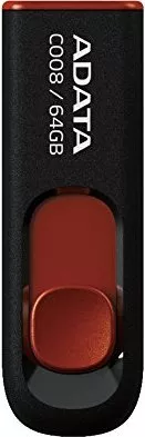 MEMORIE USB 2.0 ADATA 64 GB, retractabila, carcasa plastic, negru / rosu, 