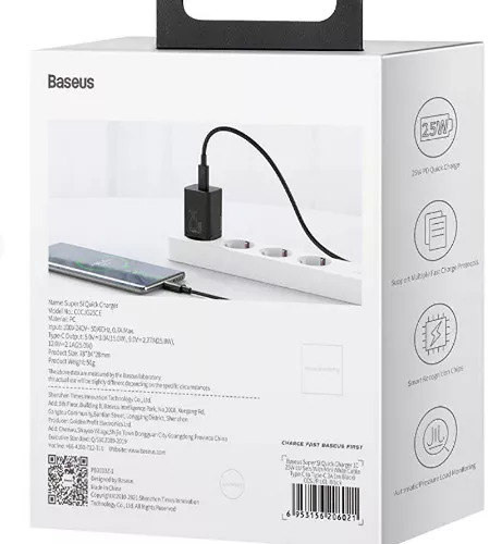 INCARCATOR retea Baseus Super Si, Quick Charge 25W, 1 x USB Type-C 5V/3A, negru 