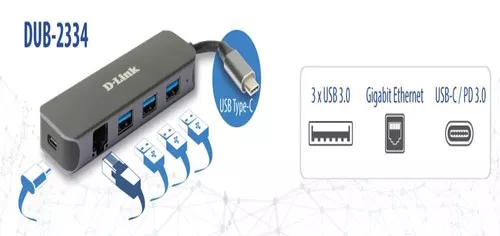 HUB extern D-LINK, porturi 3 x SuperSpeed USB 3.0, 1 x USB-C with data sync & power delivery up to 60W, 1 x RJ-45 Gigabit, conectare prin USB Type C, cablu 10 cm, metalic, argintiu 