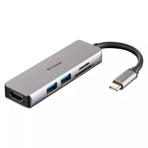 HUB extern D-LINK, porturi SD/microSD Dual Card Reader x 1, USB 3.0 x 2, HDMI x 1, conectare prin USB Type C, cablu 11.5 cm, argintiu 