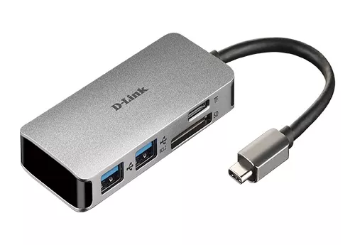 HUB extern D-LINK, porturi SD/microSD Dual Card Reader x 1, USB 3.0 x 2, HDMI x 1, USB Type C x 1, conectare prin USB Type C, cablu 15 cm, argintiu 