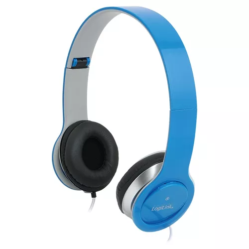 CASTI Logilink, cu fir, standard, utilizare multimedia, smartphone, microfon pe fir, conectare prin Jack 3.5 mm, albastru / argintiu, 