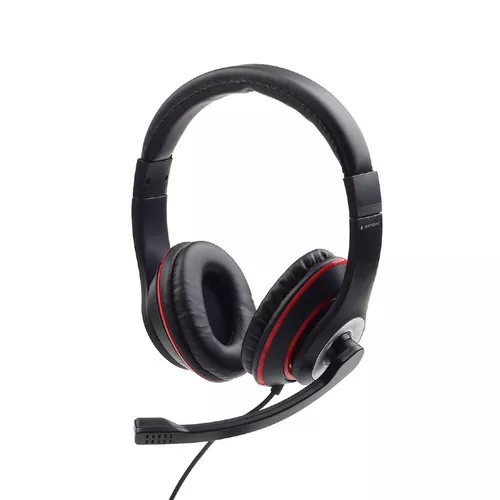 CASTI Gembird, cu fir, standard, utilizare multimedia, call center, microfon pe brat, conectare prin Jack 3.5 mm, red / negru, 