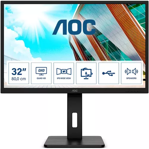 MONITOR  AOC 31.5 inch, home | office, IPS, WQHD (2560 x 1440), Wide, 250 cd/mp, 4 ms, HDMI | DisplayPort, 