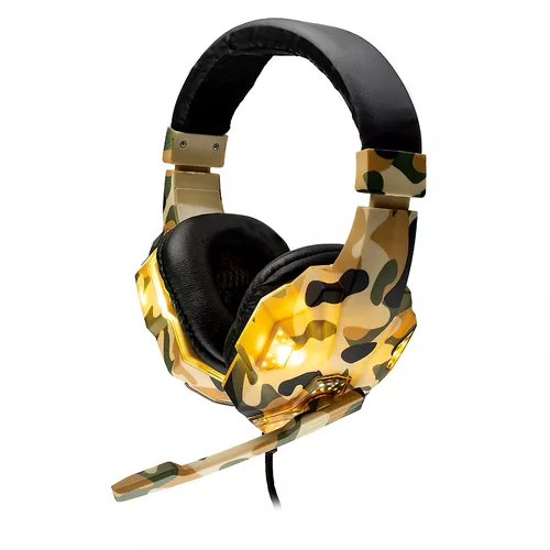 CASTI Spacer, cu fir, standard, utilizare gaming, microfon pe brat, conectare Jack 3.5 mm x 2, lumina verde, camuflaj, 