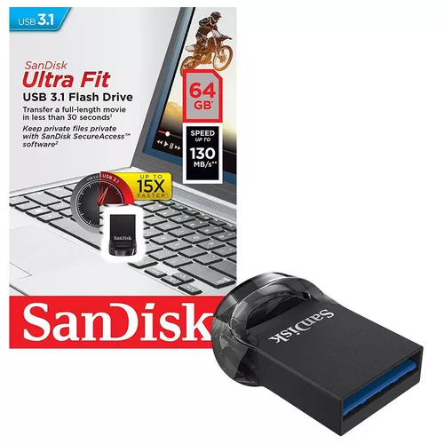 MEMORIE USB 3.1 SANDISK 64 GB, profil mic, carcasa plastic, negru, 