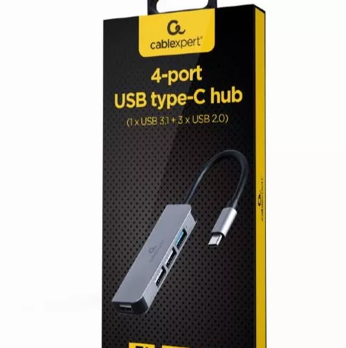 HUB extern GEMBIRD, porturi USB: USB 3.1 x 1, USB 2.0 x 3, conectare prin USB Type-C, argintiu, 