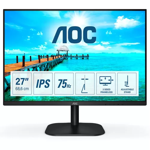 MONITOR  AOC 27 inch, Multimedia, IPS, Full HD (1920 x 1080), Wide, 250 cd/mp, 4 ms, VGA, DVI, HDMI, 