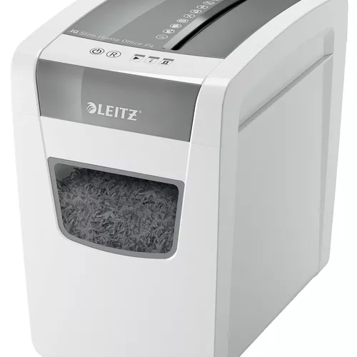Distrugator manual documente Leitz IQ Home Office Slim, 10 coli, P4, cross-cut (tip confeti), cos 23 coli, alb, Leitz 