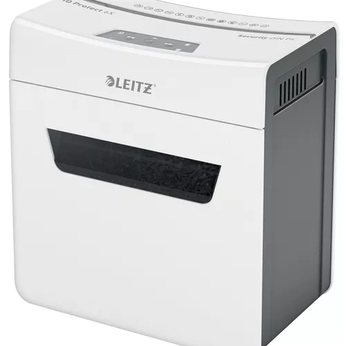 Distrugator manual documente Leitz IQ Protect  6X ,  6 coli, P4, cross-cut (tip confeti), cos  10 litri, alb, Leitz 