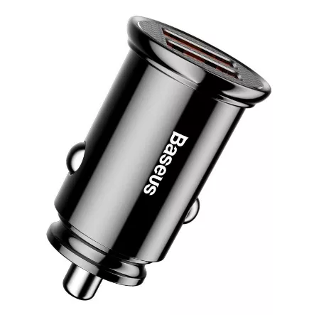 INCARCATOR auto Baseus Circular Plastic, Quick Charge 30W, 2 x USB Output 4.5V/5A, pt. bricheta auto, negru 