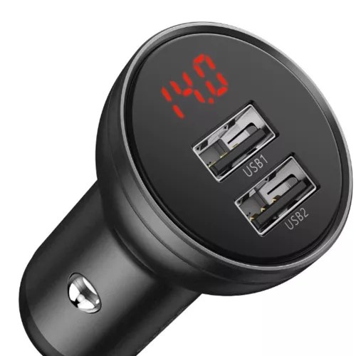 INCARCATOR AUTO Baseus Digital Display, 2 x USB Output 5V/4.8A, total output 24W, pt. bricheta auto, afisaj digital, gri 