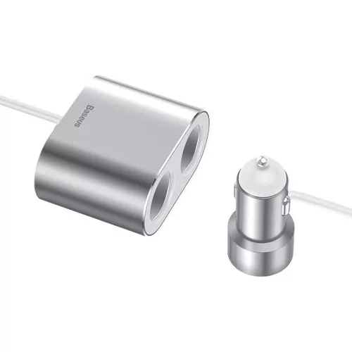 INCARCATOR AUTO Baseus High Efficiency, 2 x USB Output 5V/3.4A, 2 x bricheta auto, total output 96W, pt. bricheta auto, lungime cablu 60cm, argintiu 