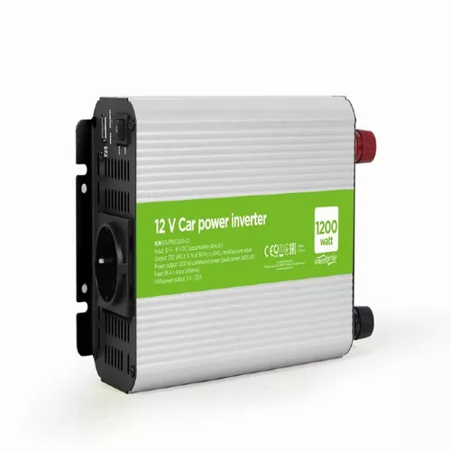 INVERTER GEMBIRD cu sinusoida simulata, Inverter auto, 1200W, Schuko x 1, USB 5V / 2.1A, baterie 10-16V, 