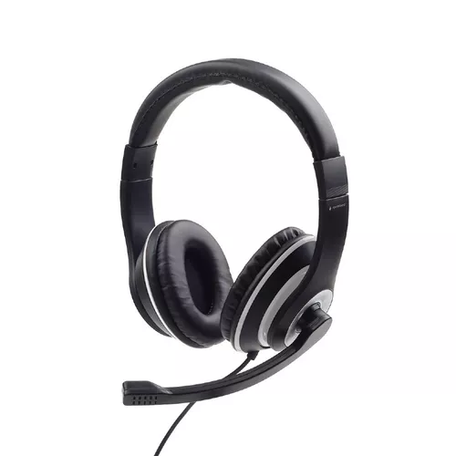 CASTI Gembird, cu fir, standard, utilizare multimedia, call center, microfon pe brat, conectare prin Jack 3.5 mm, alb / negru, 