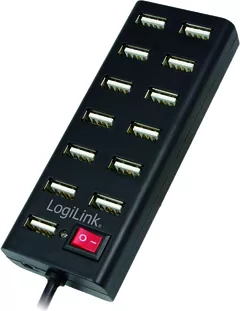 HUB extern LOGILINK, porturi USB: USB 2.0 x 13, conectare prin USB 2.0, alimentare retea 220 V, cablu 0.75 m, negru, 