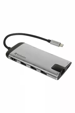 HUB extern VERBATIM, Gigabit LAN x 1, USB 3.0 x 3, HDMI x 1 (4K@30Hz), USB Type C x 1, SD x 1, microSD x 1, conectare USB Type C, cablu 15 cm, max. 3A, brushed metal 