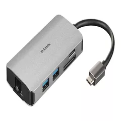 HUB extern D-LINK, porturi Gigabit LAN x 1, SD/microSD Dual Card Reader x 1, USB 3.0 x 3, HDMI x 1, USB Type C x 1, conectare prin USB Type C, cablu 15 cm, argintiu 