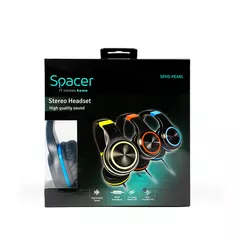 CASTI  Spacer, cu fir, standard, utilizare multimedia, microfon pe fir, pliabile, banda ajustabila, conectare prin Jack 3.5 mm x 2, negru&albastru, 