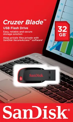 MEMORIE USB 2.0 SANDISK 32 GB, clasica, carcasa plastic, negru, 