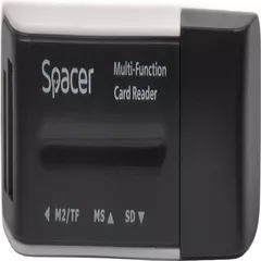 CARD READER extern SPACER, interfata USB 2.0, citeste/scrie: SD, microSD, XS, SM; plastic, black 