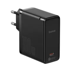 INCARCATOR retea Baseus GaN2, Fast Charge 100W, 1 x USB Type-C 5V/3A max, include cablu USB Type-C la USB Type-C 100W 1.5m, negru 