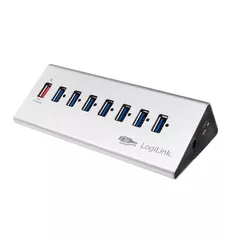 HUB extern LOGILINK, porturi USB: USB 3.0 x 7, Fast Charging Port, conectare prin USB 3.0, alimentare retea 220 V, argintiu, 