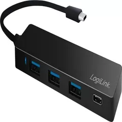 HUB extern LOGILINK, porturi USB: USB 3.0 x 3, USB 3.1 Type C, conectare prin USB 3.2 Type C, cablu 0.1 m, negru, 