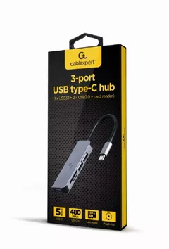 HUB extern GEMBIRD, porturi USB: USB 3.1 x 1, USB 2.0 x 2, conectare prin USB Type-C, suport SD / MicroSD, argintiu, 