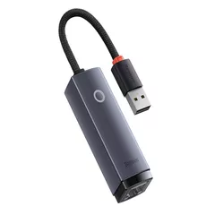ADAPTOR RETEA Baseus Lite, USB 2.0 to RJ-45 Gigabit LAN Adapter, metalic, LED, gri 