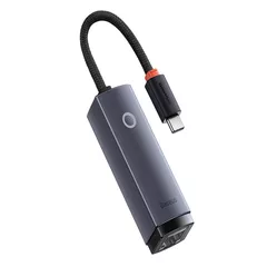 ADAPTOR RETEA Baseus Lite, USB Type-C to RJ-45 10/100 Mbps Adapter, metalic, LED, gri 