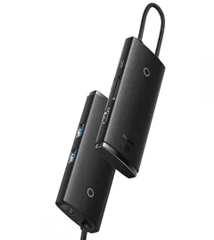 DOCKING Station Baseus Lite, conectare PC USB Type-C, USB 3.0 x 2, USB Type C x 1 PD, HDMI x 1/4K/30Hz, card reader SD/microSD, negru 
