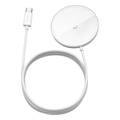 INCARCATOR wireless Baseus Simple mini magnetic Qi 15W, incarcare MagSafe iPhone 12 Mini / 12 / 12 Pro / 12 Pro Max, material aluminiu, cablu Type-C de 1.5m inclus , alb 
